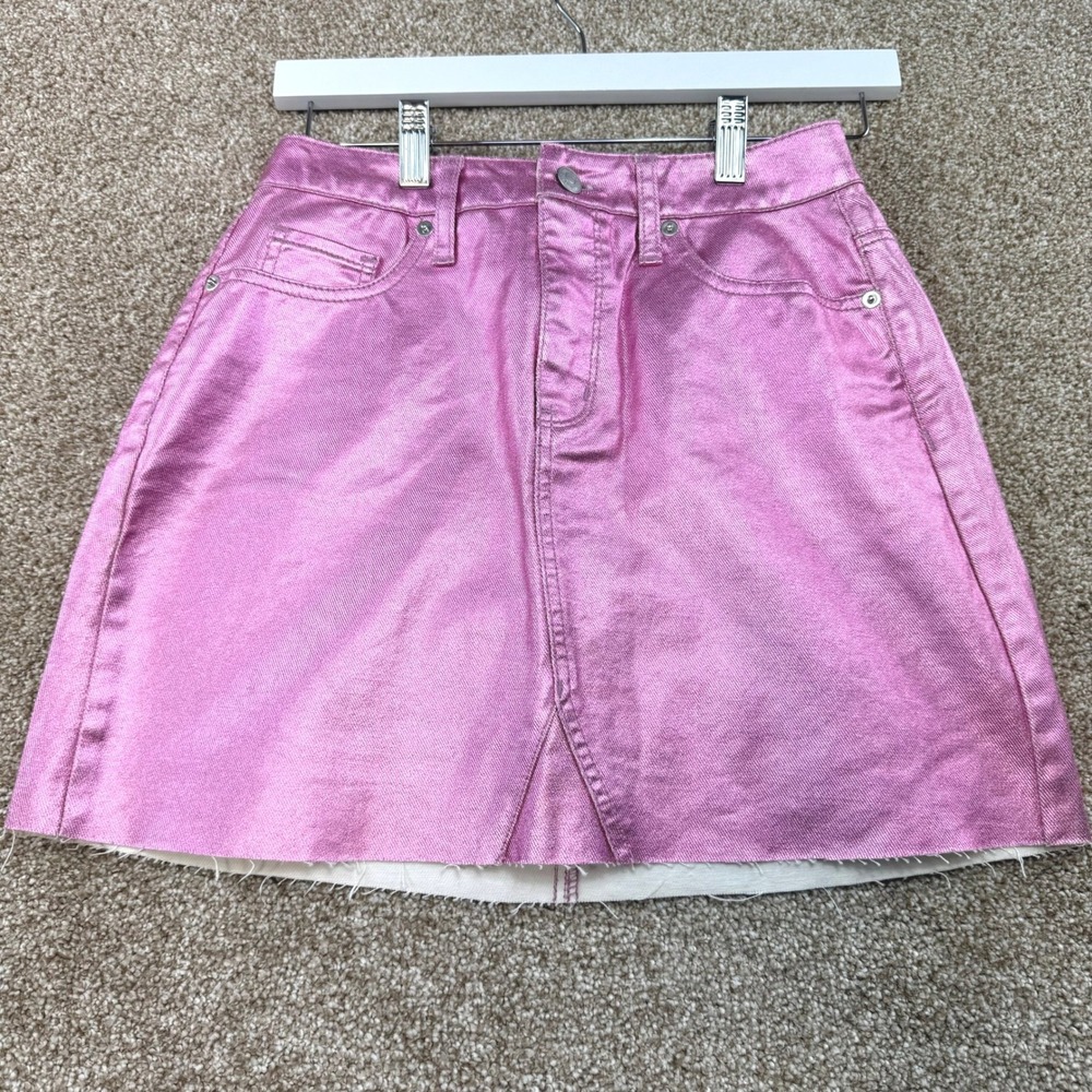 Wild Fable Womens Pink Metallic Denim Mini Skirt 0 Shiny Festival Y2K Barbiecore